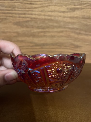 Ruby Red Iridescent Carnival Glass Bowl And Plate - Picture 3 of 6
