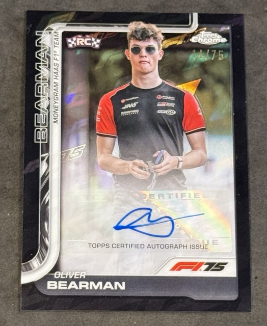 2025 Topps Chrome F1 Formula 1 OLIVER BEARMAN 75th Black Refractor RC Auto /75