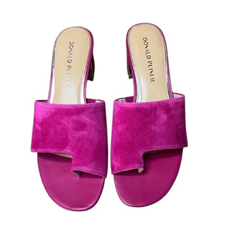 Donald Pliner Toe Loop Block Low Heel Slide Mule Sandals Magenta Suede NEW 9 - Picture 2 of 8