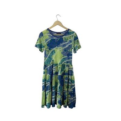David Cline Small Crushed Lime Babydoll Dress Short Sleeve USA Made Womens READ