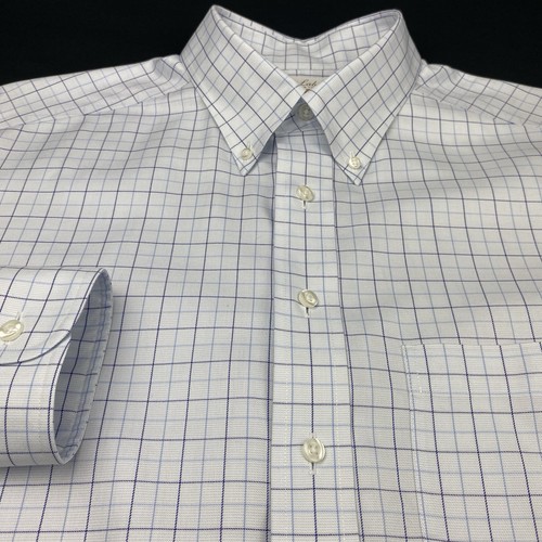 Camisa de vestir Roundtree & Yorke etiqueta dorada para hombre 16-33 blanca con sarga a cuadros azules - Imagen 4 de 10