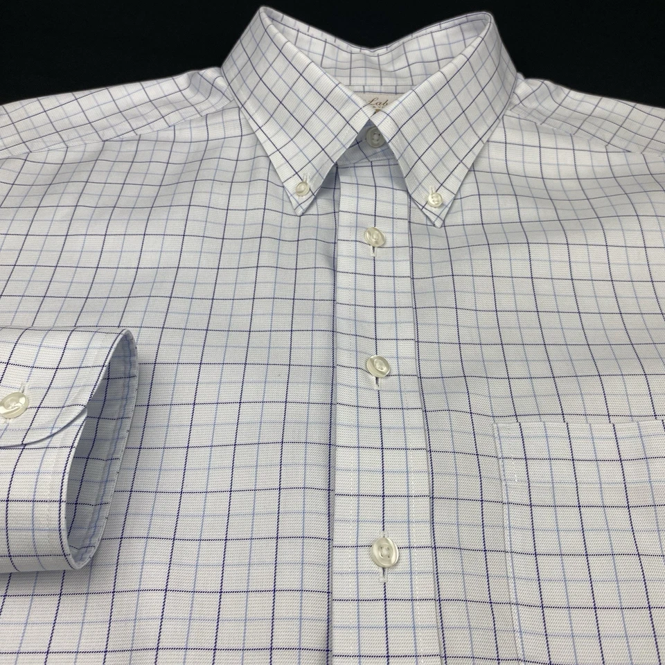 Roundtree & Yorke Gold Label Dress Shirt Men's 16-33 White w/Blue Checks Twill - Image 4 of 4