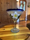 Hand Painted Mexican Oversized Margarita Glass W/Hibiscus Flower & Butterfly