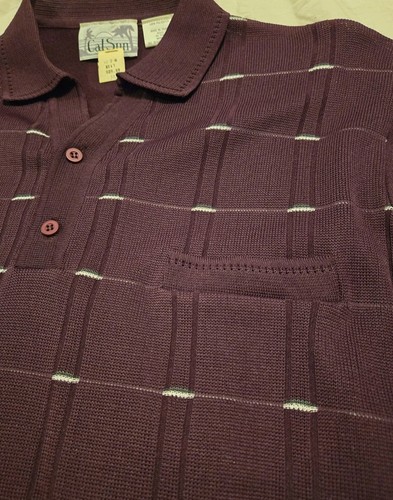 Vintage Cal Sun 70s 1970s Long Sleeve Maroon Lines Shirt Size Medium - Picture 2 of 6