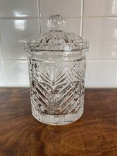 Vintage Clear Heavy Glass Candy Apothecary Trinket Jar Canister Lid 7.25 in