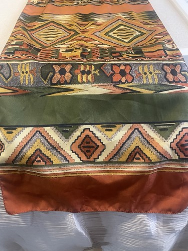 "Bufanda de seda vintage tribal africana azteca suroeste rectángulo largo 10""x 52""" - Imagen 2 de 4