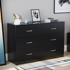 SALE Chest Of Drawers 6 Drawer Metal Handles Modern Bedroom Furniture Black 