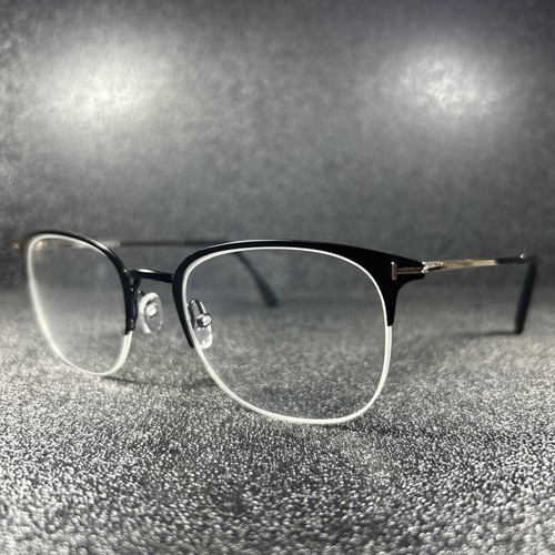 NEW Tom Ford TF5452 002 Black Gold Semi Rim Metal Eyeglasses 54-21-145 Authentic - Picture 4 of 24