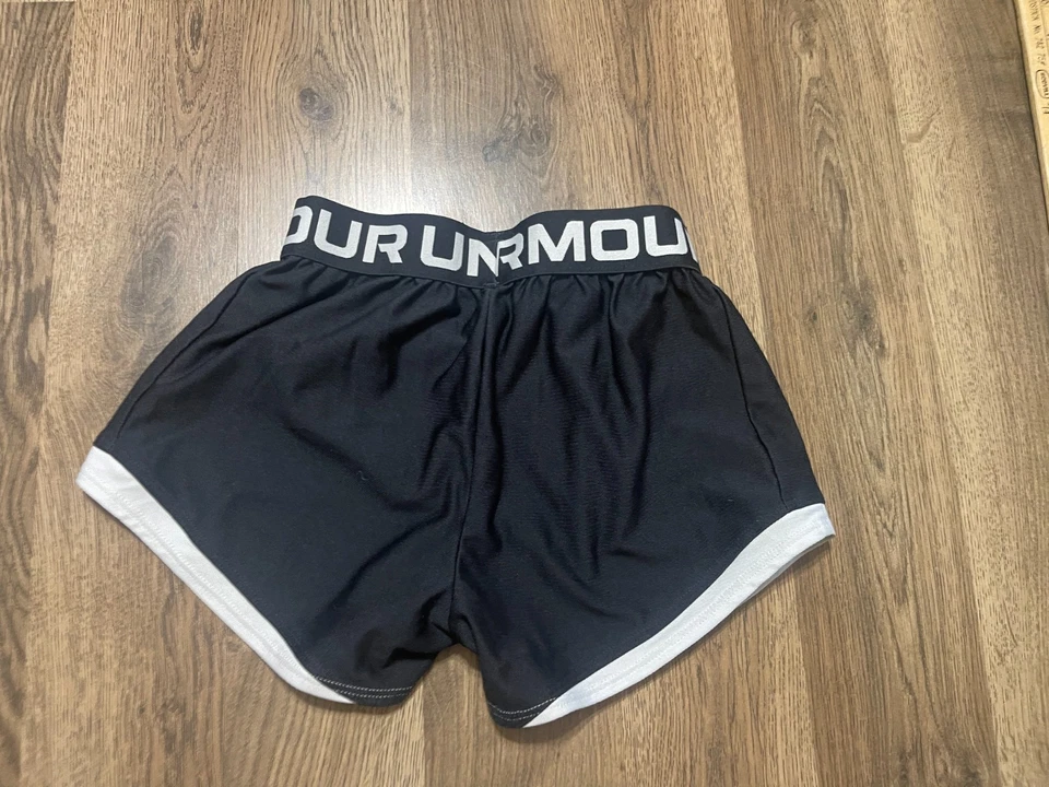 Under Armour Shorts, Youth Girls Size Small, Black White, Athletic Wear, Pull On - Image 2 of 4