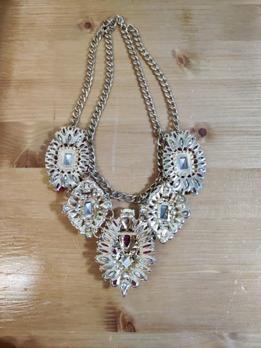 Statement Necklace & Bracelet Faux Red Gemstones & Rhinestones Gold tone - Picture 8 of 10