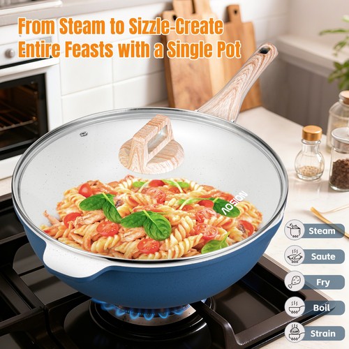 12 Inch Nonstick Ceramic Deep Frying Pan,5.5QT Sauté Pan with lid, Blue. - Picture 8 of 8