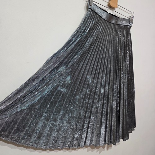 Momoshero Skirt AUS M/12 US8 Midi Silver A-Line Concertina Pleated High Rise Y2K - Picture 6 of 11