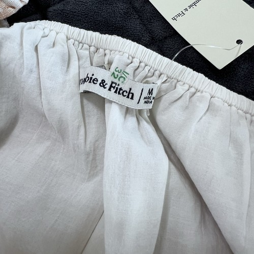 Abercrombie & Fitch Top Women Medium Puff Sleeve Blouse Shirt Tan Cream Boxy R - Picture 5 of 6