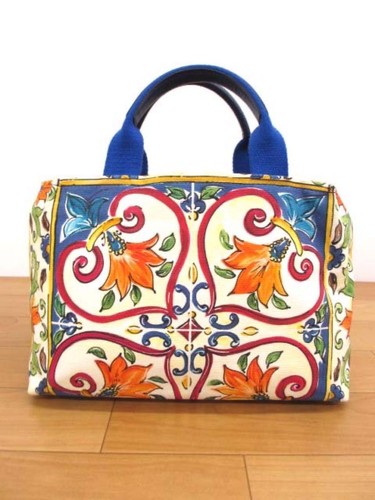 DOLCE & GABBANA Maiolica Hand Bag Blue MultiColor Canvas Leather Women used - Picture 22 of 24
