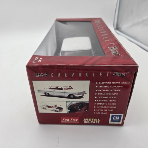 Sun Star 1:18 1963 Black Chevy Nova SS White Top NEW Sealed Die-cast Metal 3964 - Picture 7 of 11