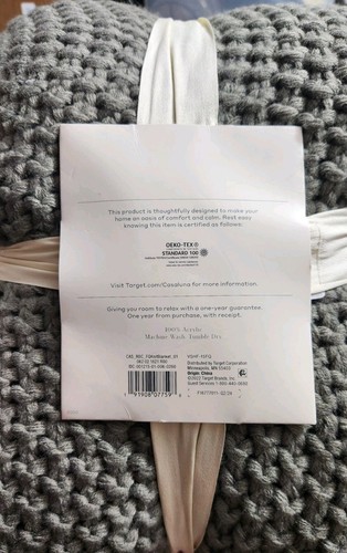 Casaluna Chunky Knit Full/Queen Blanket Midweight Sweater Knit - Medium Gray NEW - Picture 3 of 3