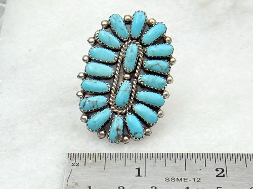 Vintage Sterlingsilber Navajo Türkis Cluster zierliche Spitze Ringgröße 9 - Bild 3 von 4