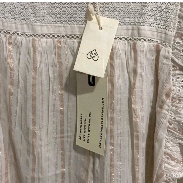 Blusa Top Matilda Jane Good Hart Sinsonte Blanco y Oro Rosa Encaje Talla M Foto 4 de 4