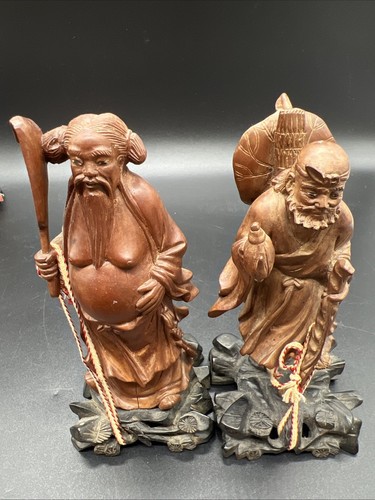 Vintage Rare  Set Of 8 6 Inch Hand Carved Wood Immortals - Picture 21 of 24