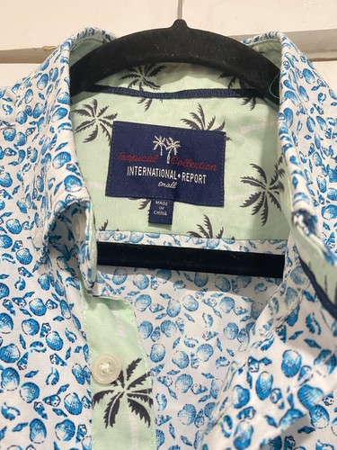 Mens Shirt Button Front Small Short Sleeve Blue White Floral Coastal Tropical - Picture 3 of 7