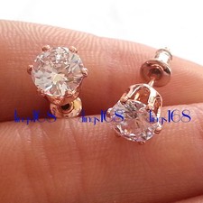 Men  Women's Solid 18K Rose Gold Filled 6mm Cubic Zirconia CZ Stud Earrings Z1Q