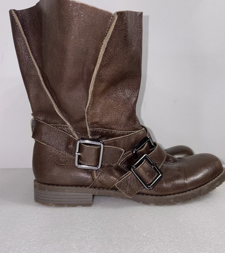 Calvin Klein Jeans Farryn Grainy Leather Strappy Women's Brown Boots Size 9.5 - Picture 6 of 16