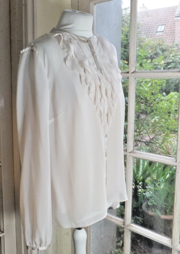 COAST Langarm transparente cremefarbene Rüschenbluse mit Camisole - Seidenbesatz - UK 18 - Bild 5 von 9