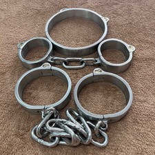 Real Stainless Steel Neck Collar Handcuffs Ankle Cuffs Slave Bondage BDSM