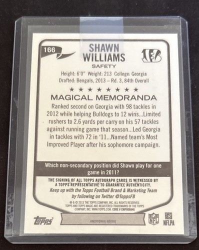 2013 Topps Magic Rookie Autographs #166 Shawn Williams Bengals (AU, RC) - Picture 2 of 2