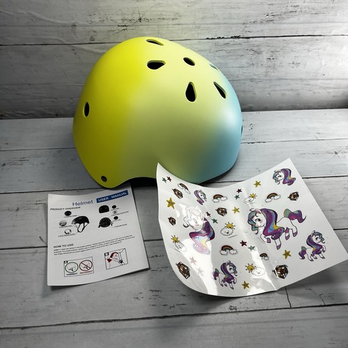 Kids Small Adjustable Yellow Blue Ombré Color Gradient Skate Bike Helmet - Picture 1 of 8