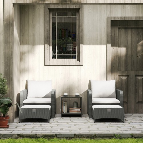 Outsunny Wicker Patio Conversation Set with 2 Armchairs and 6 Cushions Cream - Picture 10 of 11