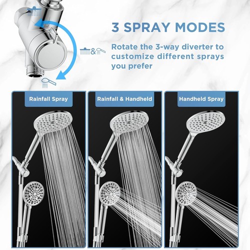 Dual Filtered Rain Shower Head Combo, Handheld Shower Head with Adjustable Bar - Picture 5 of 6