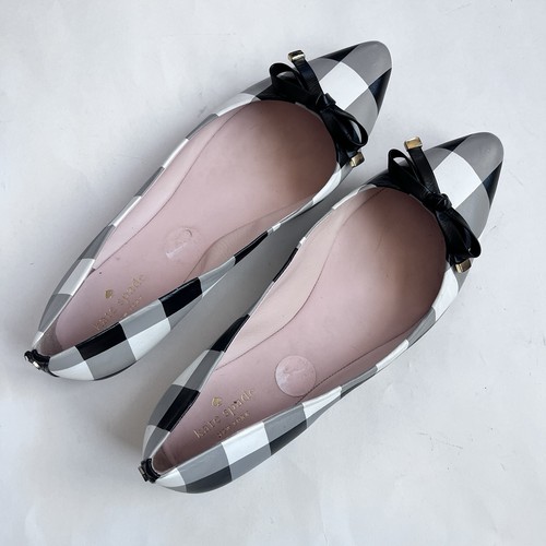 Kate Spade New York Cuero Puntera Punta Punta Cuadros Arco Guinga Planos Talla 11 - Imagen 5 de 17