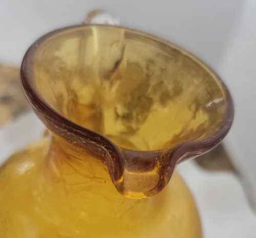 Vtg Crackle Glass with clear handle in Pilgrim Amber- Small creamer - Picture 5 of 6