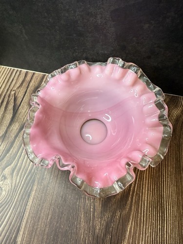Vintage Fenton Art Glass Peach Crest vetro latte doppia crimpatura ciotola 7" - Foto 6 di 15