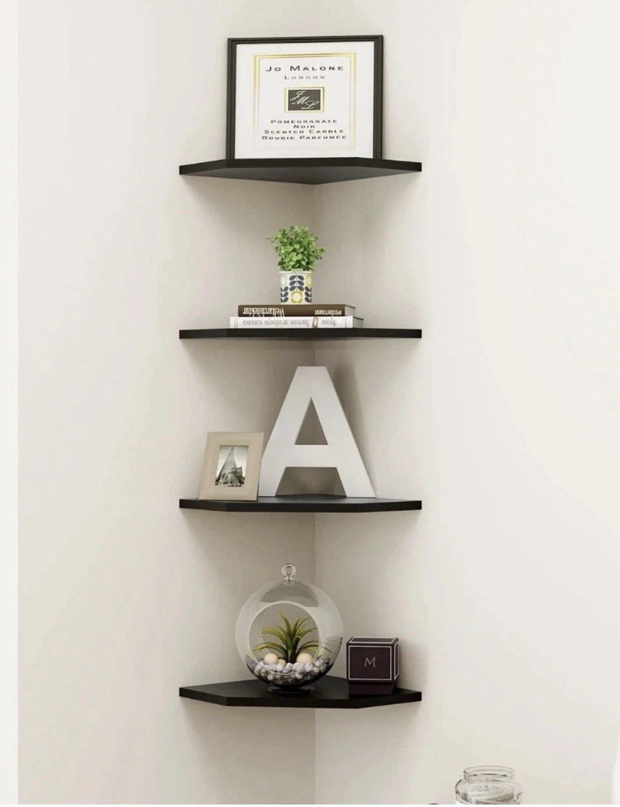 Corner Floating Shelves Black Set of 4 Wall Mounted Corner Display Shelf Sect...