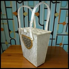 Vintage 1950’s Wilardy Pearlescent Marbleized White Lucite/Metal Filigree Purse