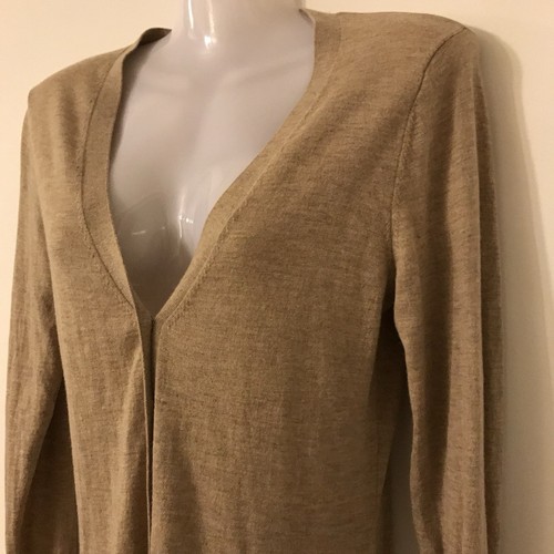 COUNTRY ROAD Merino Wool Silk Slim Longline Cardigan Size M 12 V-neck Oatmeal - Picture 6 of 15