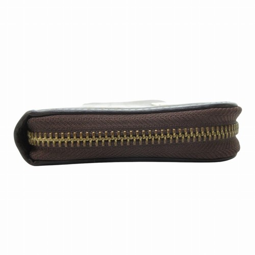 Russet Nylon Round Zipper Wallet Long Logo Plate All-Over Pattern Brown 0516 Lad - Picture 4 of 9