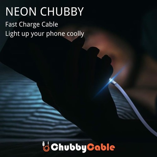 chubbycable Neon Chubby Fast Charge USB-A to Type-C Cable Dark Blue 19.6 FT - Photo 2 sur 7