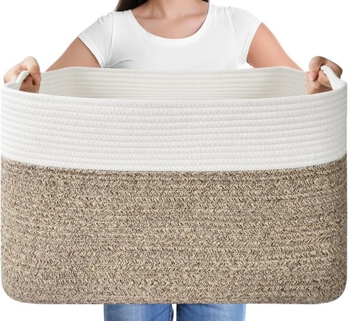 Large Blanket Basket, Rectangle Woven Baskets for Storage, X Large, Brown