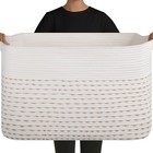 108L Extra Large Blanket Basket, 25”x16”x16” Rectangle Woven Cotton Rope Bask...