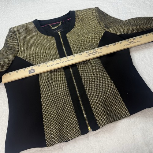 Giacca blazer donna Ted Baker oro metallizzato e nero full zip taglia 2 - Foto 7 di 9