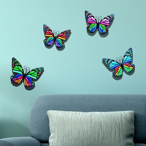 4 Pack Metal Butterfly Wall Art Decor Outdoor Metal Garden Patio Balcony Decor - Picture 7 of 7