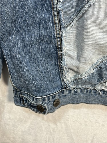 Free People Studded Blue Pub Crawl Denim Jean Jacket Distressed Large L - Picture 7 of 11