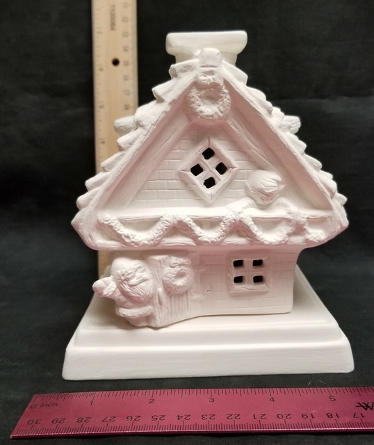 CeramicChrome Ceramic Bisque Santa Chalet with Base Ready to Paint CeramicChrome Ceramic Bisque Santa Chalet with Base Ready to Paint