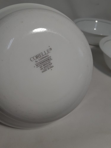 4 cuencos Corelle, sopa o cereal, blanco, flor de seda, línea gris fina en el borde - Imagen 5 de 7