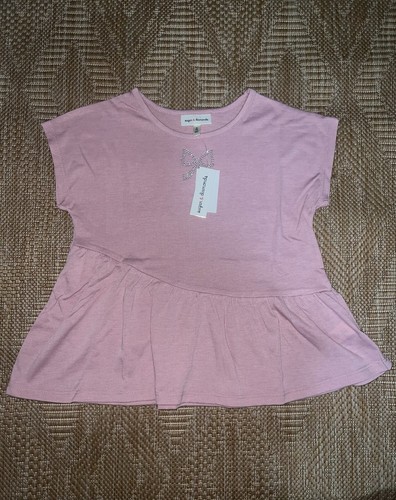 Sugar & Diamonds Girls Sparkle Peplum Top with Asymmetrical Hem,Size M 7-8,NWT
