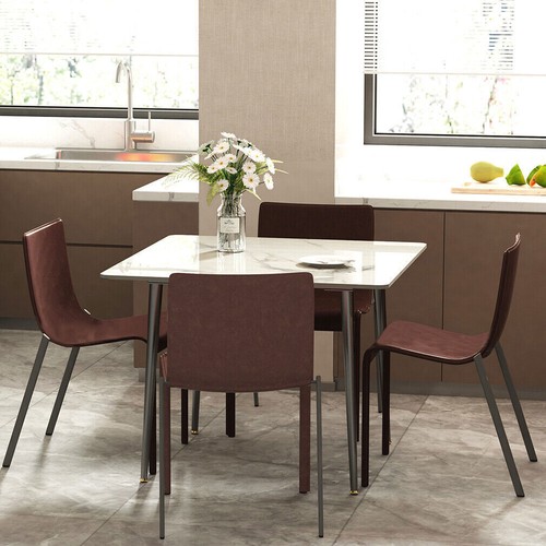 Modern Glossy Stone Top Dining Table Extendable with Smooth Rails and Iron Legs - Picture 21 of 123