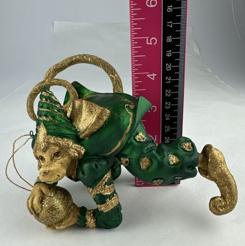 Sorcerer Wizard Monkey Ornament Mythical Green Gold Hanging Vintage - Picture 12 of 16